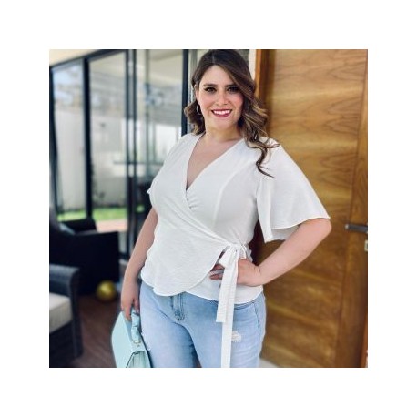 Blusa de manga amplia (talla extra), modelo 0416 (Blanco)