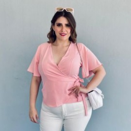Blusa de manga amplia (talla extra), modelo 0416 (Rosa)