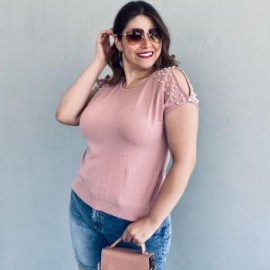 Blusa tejida con perlas (talla extra), modelo 2022 (Rosa)