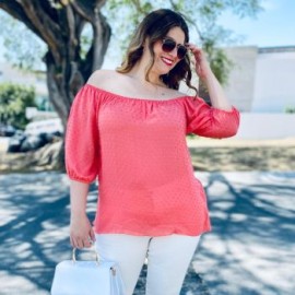 Blusa straple con resorte (talla extra), modelo 1694 (Coral)