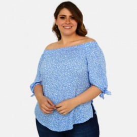 Blusa campesina talla extra, modelo 1608 (Azul floreado)