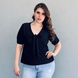 Blusa con moño en escote (talla extra), modelo 1780 (Negro)