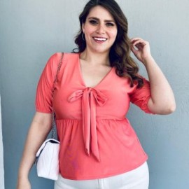 Blusa con moño en escote (talla extra), modelo 1780 (Coral)