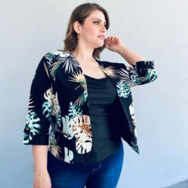 Blazer de lino en talla extra, modelo 7159 (Negro tropical)