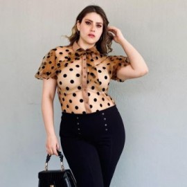 Blusa de botones en talla extra, modelo 9781 (Café)