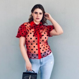 Blusa de botones en talla extra, modelo 9781 (Rojo)