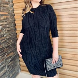 Vestido de Noche Texturizado Roman Fashion, Tallas Extras 1603 (Negro)