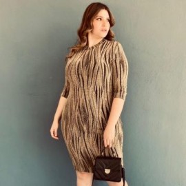 Vestido de Noche Texturizado Roman Fashion, Tallas Extras 1603 (Oro)