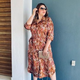 Vestido / Kimono 2 en 1 de Satin, Roman Fashion, Tallas Extras 1765 (Cafe Oriental)