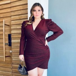 Vestido Brillos Manga Farol, Roman Fashion Tallas Extras 4263 (Rojo)