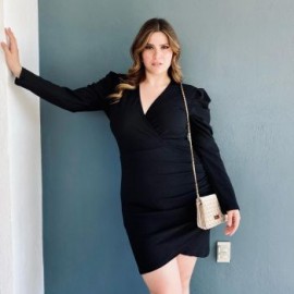 Vestido Brillos Manga Farol, Roman Fashion Tallas Extras 4263 (Negro)