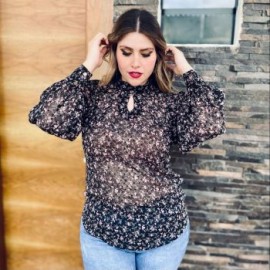 Blusa de chiffon con mangas maxi 4202