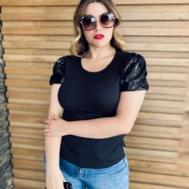 Blusa Strech manga de lentejuelas 3237
