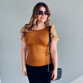 Blusa Strech manga de lentejuelas 3237