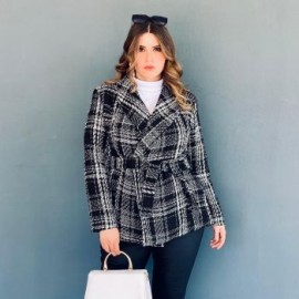 Abrigo tweed Tallas Extras, 7048 (Negro)