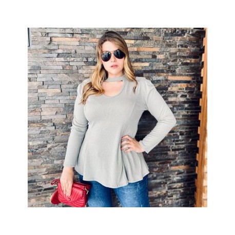 Blusa Casual Con Detalle En Cuello Strech 1765