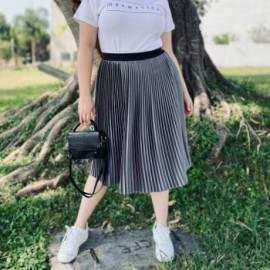 Falda plisada de satín Tallas Extras, 2122 (Gris)