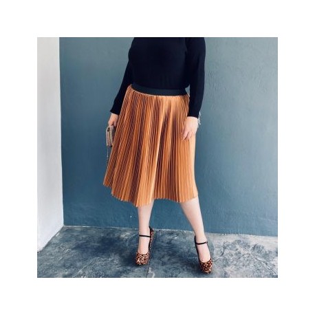 Falda plisada de satín Tallas Extras, 2122 (Ocre)