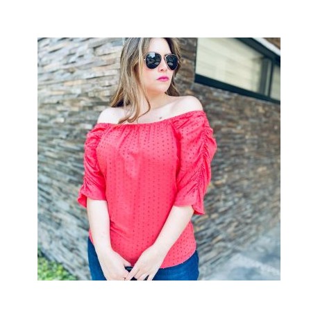 Blusa fresca con manga fruncida 034