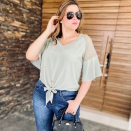 Blusa de chifon con moño BL-YIM-1813- PISTACHE