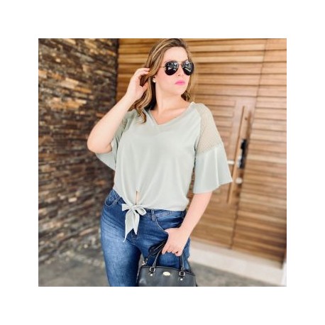 Blusa de chifon con moño BL-YIM-1813- PISTACHE