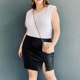 Falda corta de vinipiel Tallas Extras, 2114 (Negro)
