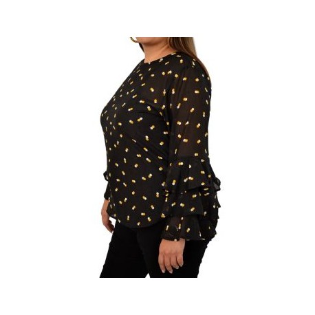 Blusa de chiffon manga larga con olanes  BL-ST- 7013