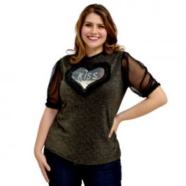 Blusa de brillos, con aplicaciones de lentejuela y plumas BL- 1718