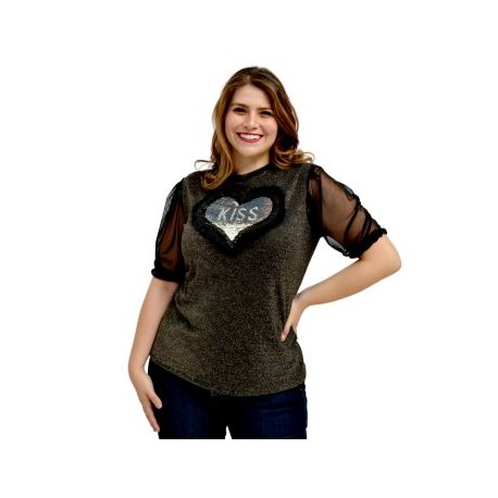 Blusa de brillos, con aplicaciones de lentejuela y plumas BL- 1718