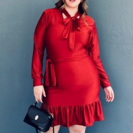 Vestido con olán Tallas Extras, 4306 (Chedron)