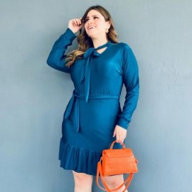 Vestido con olán Tallas Extras, 4306 (Petroleo)