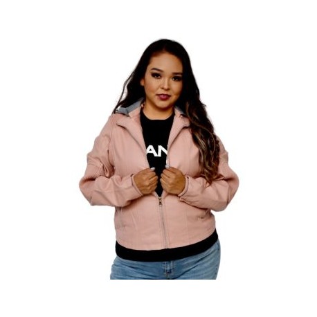 Chamarra de Cuero PU con gorro opcional CH-CREM-612