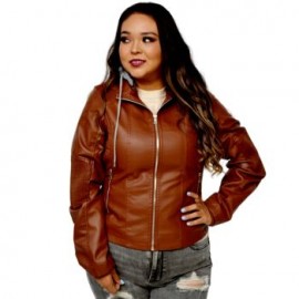 Chamarra de Cuero PU con gorro opcional CH-CREM-612