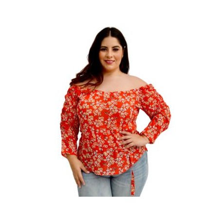 Blusa Off-Shoulder con ligero brillo y cinto incluido  BL-ST- 7017