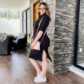 Vestido midi acanaladado Tallas Extras, 4247 (Negro)