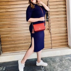 Vestido midi acanaladado Tallas Extras, 4247 (Marino)