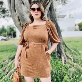 Vestido de gamuza, tallas extras 7038 (Tabaco)