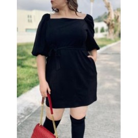 Vestido de gamuza, tallas extras 7038 (Negro)