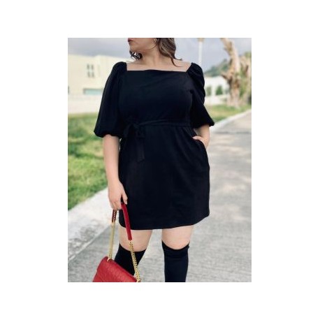 Vestido de gamuza, tallas extras 7038 (Negro)