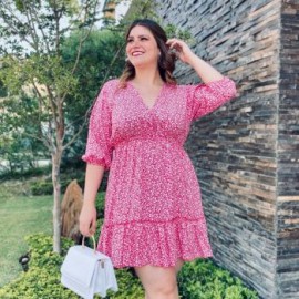 Vestido tallas extras escote V, 4284 (Fiusha flor)