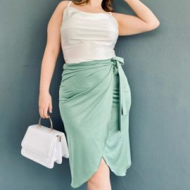 Falda midi de satín en talla extra, 2862 (Pistache)