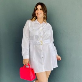 Vestido camisero con cinto (Talla Extra), modelo 0403 (Blanco)