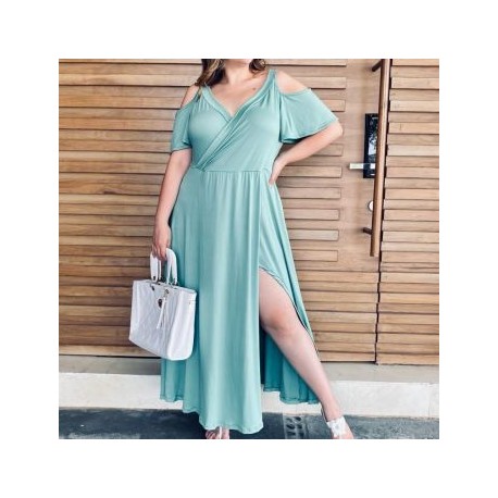 Maxi-vestido strech talla extra, modelo 4098 (Menta)