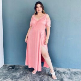 Maxi-vestido strech talla extra, modelo 4098 (Rosa)
