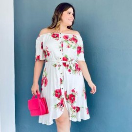 Vestido asimétrico (talla extra), modelo 7397 (Floreado)