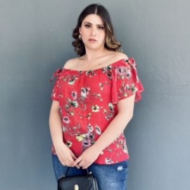 Blusa manga corta con moño Tallas Extras, 8933 (Rojo)