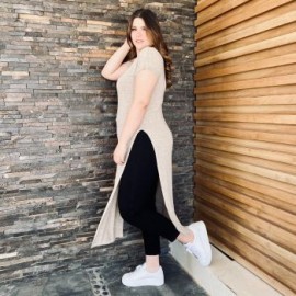 Maxi-blusa con aberturas Tallas extras, 8701 (Café)