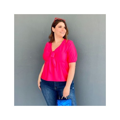 Blusa con moño en escote Roman Fashion /Tallas Extras, 1780 (Fiusha)