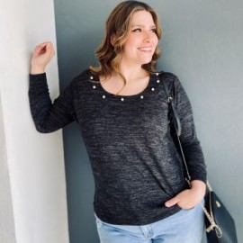 Sueter con perlas  Roman Fashion / Tallas Extras 1138 (Gris)