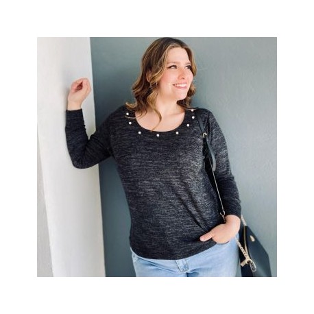 Sueter con perlas  Roman Fashion / Tallas Extras 1138 (Gris)